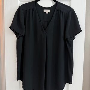 Black Flowy V-Neck Blouse